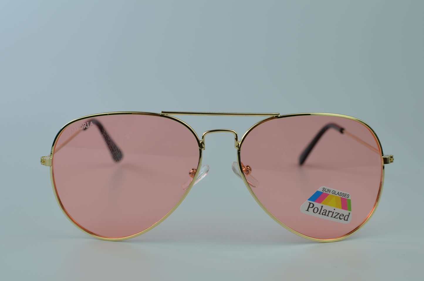 Emporia Italy - Ochelari de Soare polarizați cu filtru UV, seria Aviator "CANDY", cu husă și lavetă de curățare, lentile roz, ramă aurie.
