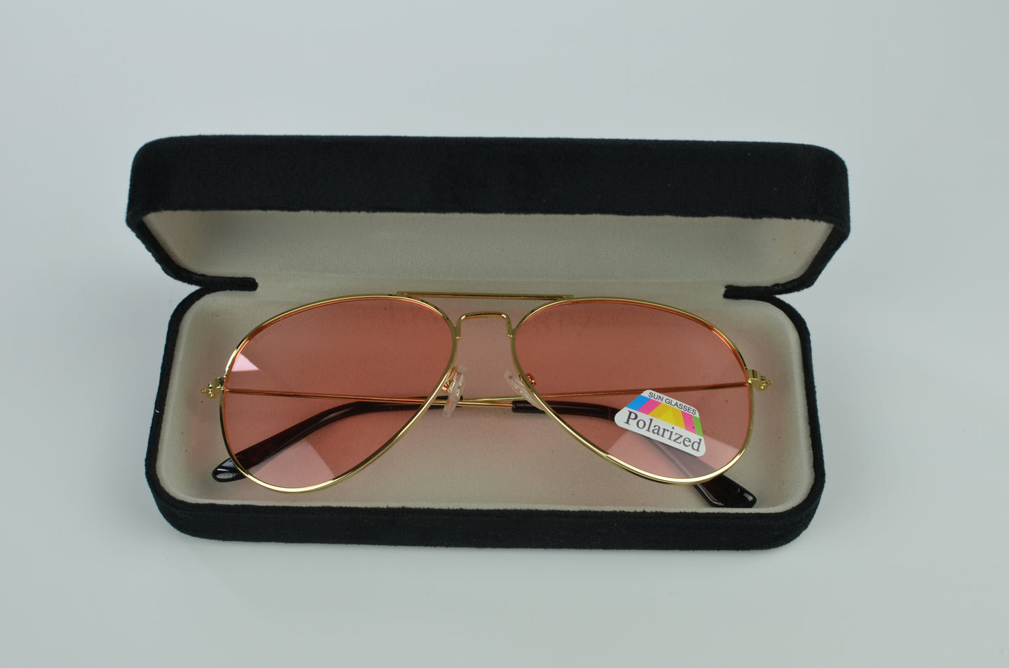 Emporia Italy - Ochelari de Soare polarizați cu filtru UV, seria Aviator "CANDY", cu husă și lavetă de curățare, lentile roz, ramă aurie.