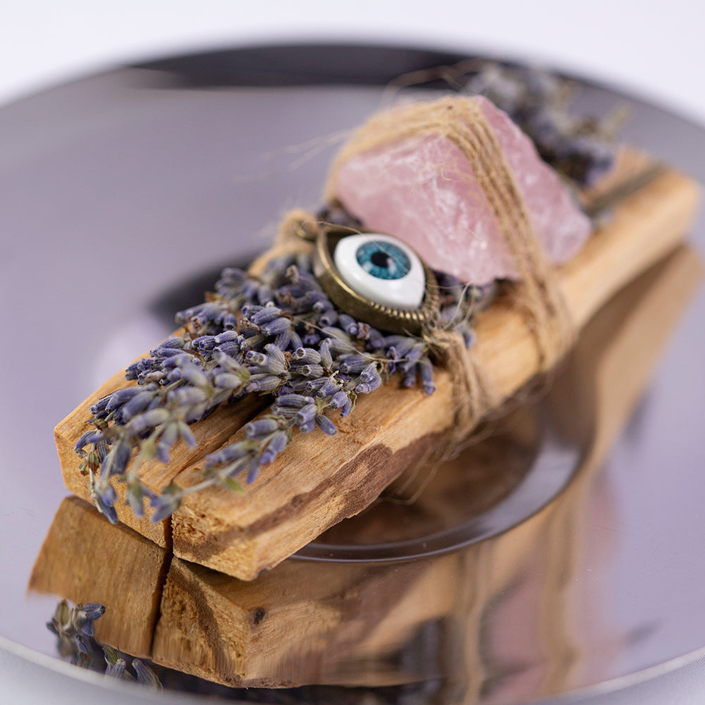 Pachet de tămâie Palo Santo cu cristale vindecătoare - 3 bucăți