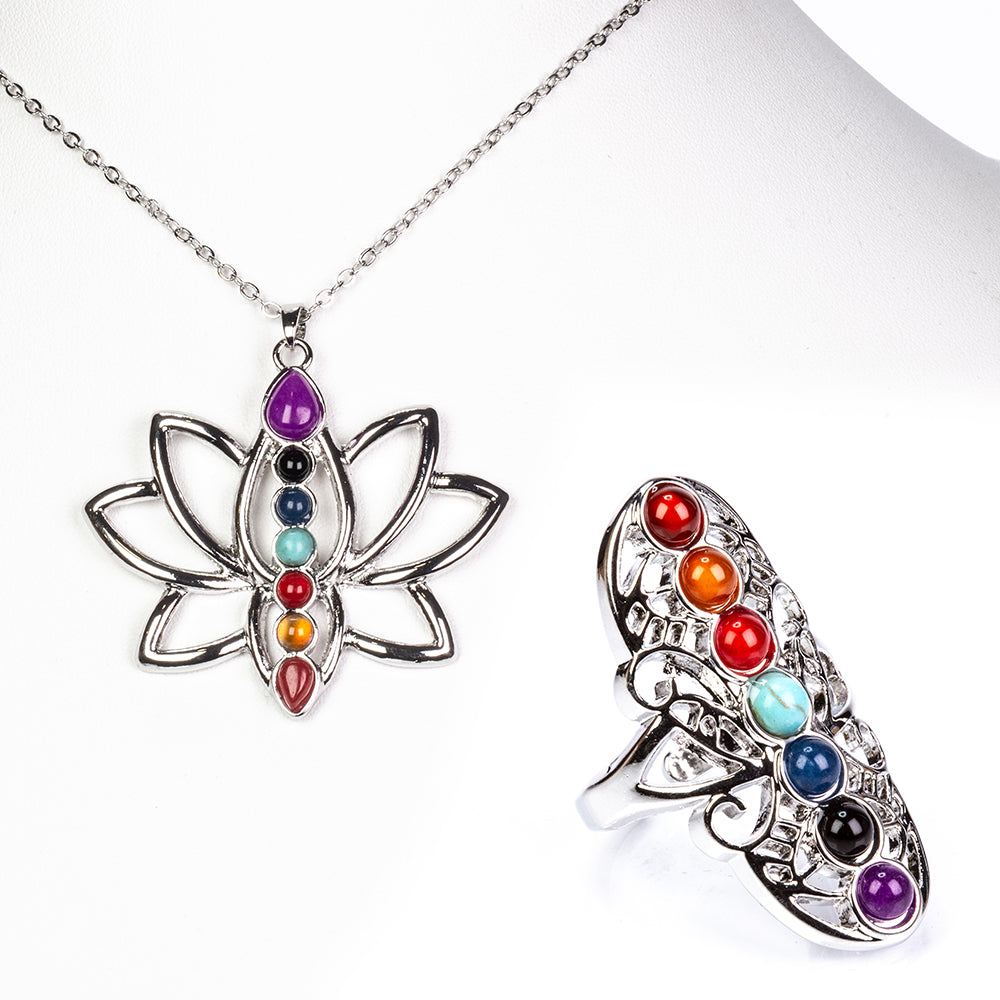 Set de bijuterii Lotus Harmony cu șapte pietre chakre
