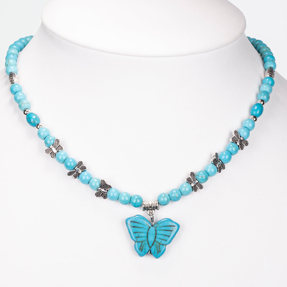 Set Colier cu Pandantiv fluture turcoaz și Brățară cu charm lună