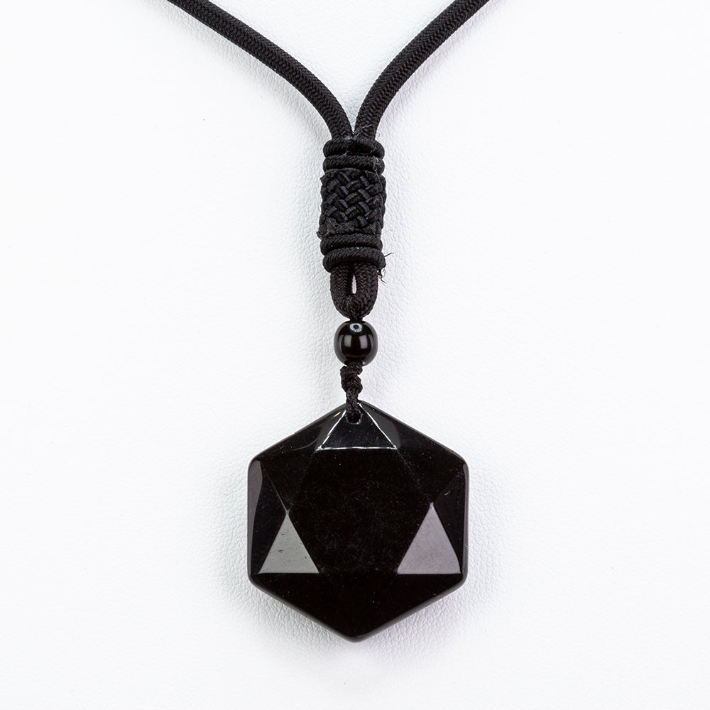 Pandantiv protector cu obsidian hexagonal
