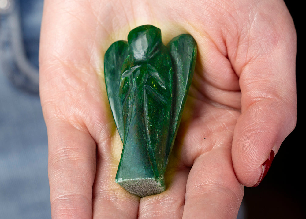 Îngerul abundenței, talisman cu aventurin verde, 118 carate